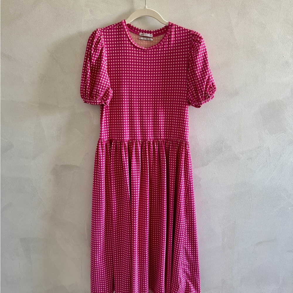 Pink & White Gingham Midi Dress - Size Small